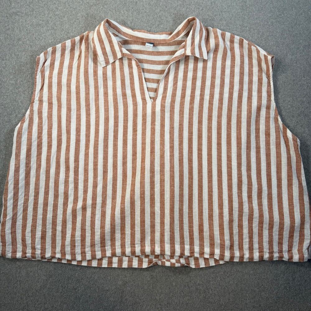 Old Navy Women's 3X Plus Size Striped Linen Blend Collared V-Neck Boxy Top
